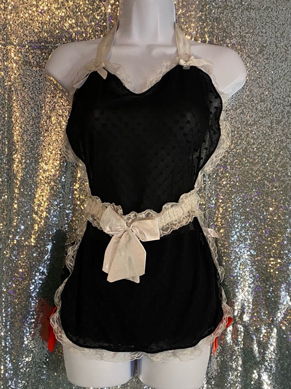 🖤🎀Never Naked French Maid Apron Overlay | Lace & Satin Costume Piece | Size L🎀🖤